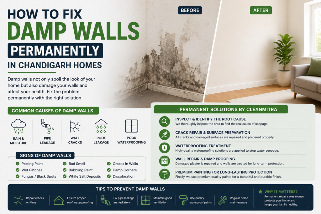 “How to Fix Damp Walls Permanently in Chandigarh Homes”